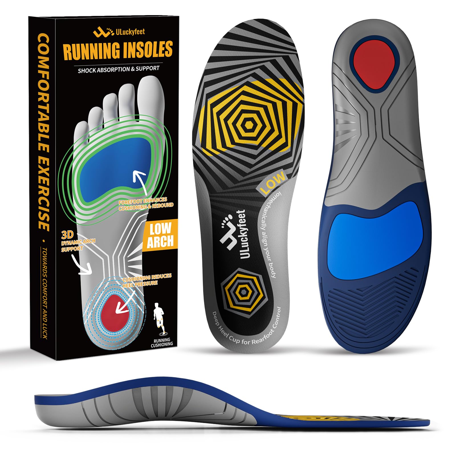 Running Insoles for Men & Women with Plantar Fasciitis Relief - Extra Shock Absorption Boosts Sports Performance & Arch 
